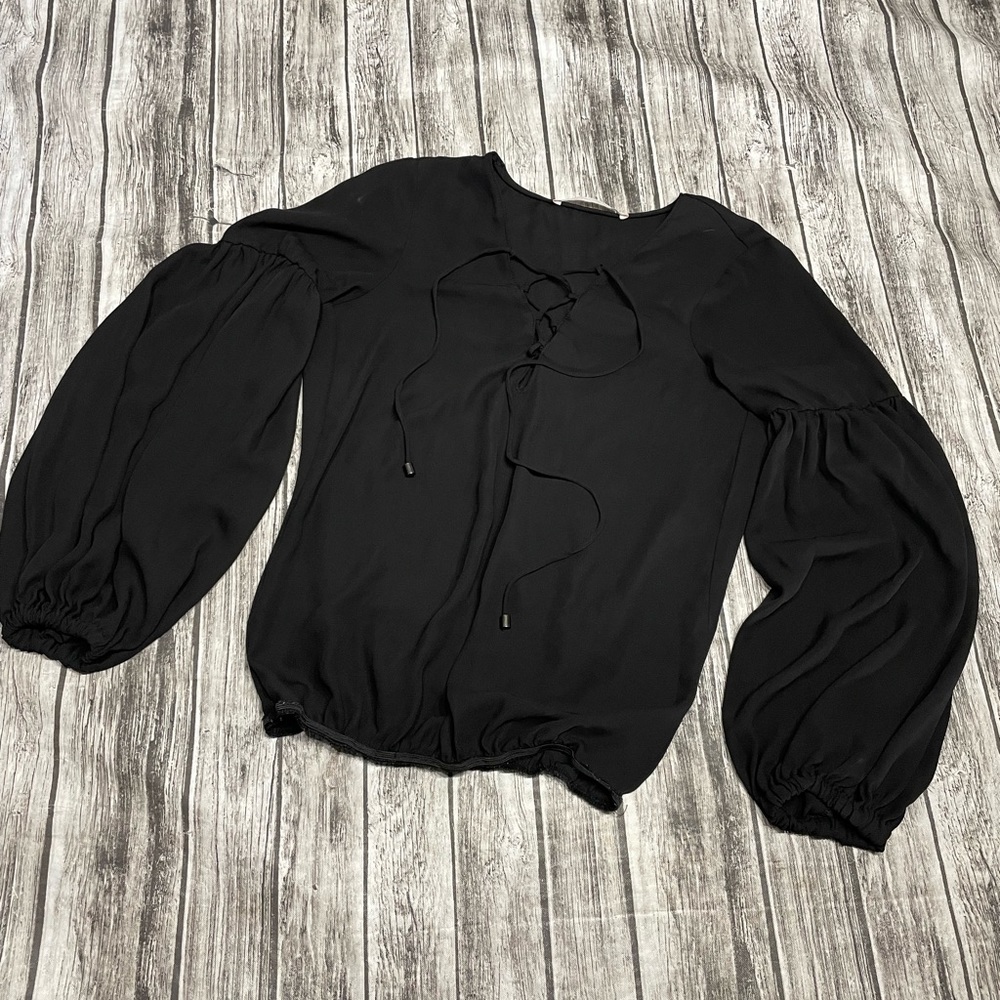 Ladies XS Zara Trafaluc Collection sheer black longsleeve billow sleeve blouse